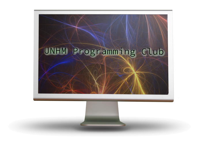 A colorful computer screen with the words 'university of new hampshire programming club' on it