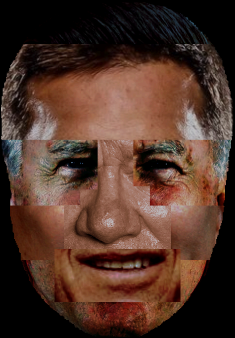A programmatically generated face mashup of a few famous people in one ugly face